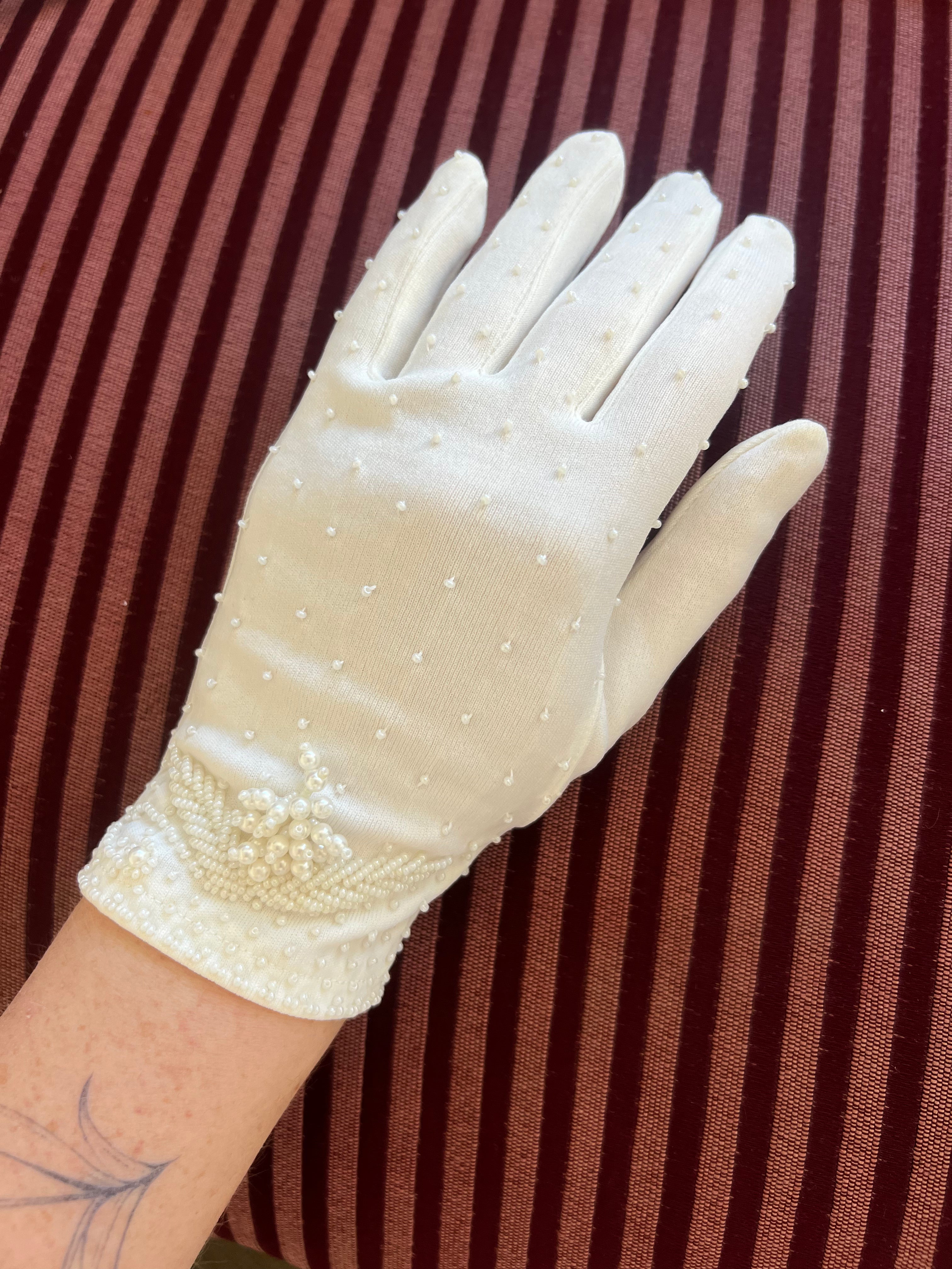 50s Short Art Deco Beaded Short Gloves