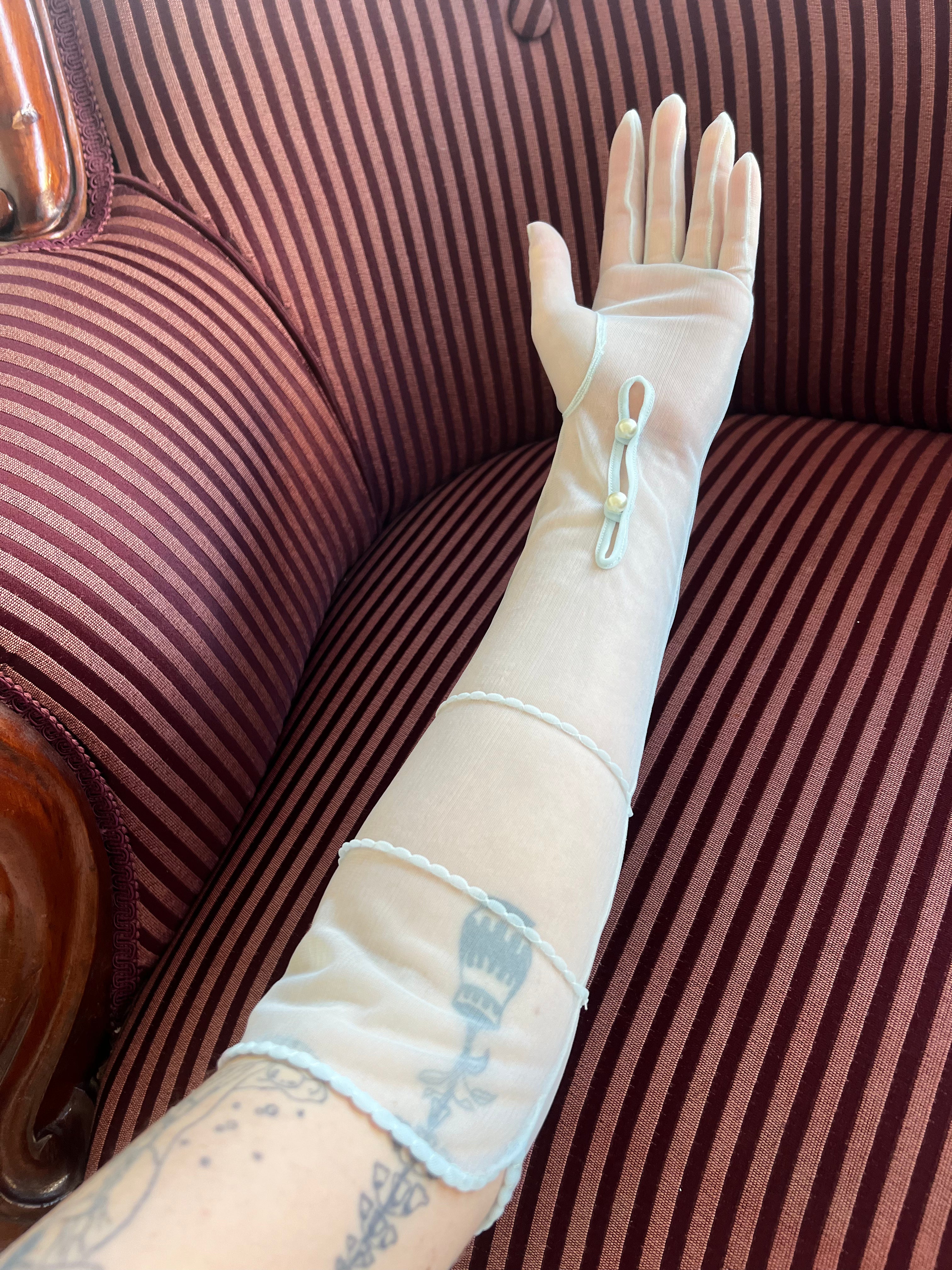50s Pale Blue Sheer Elbow Gloves