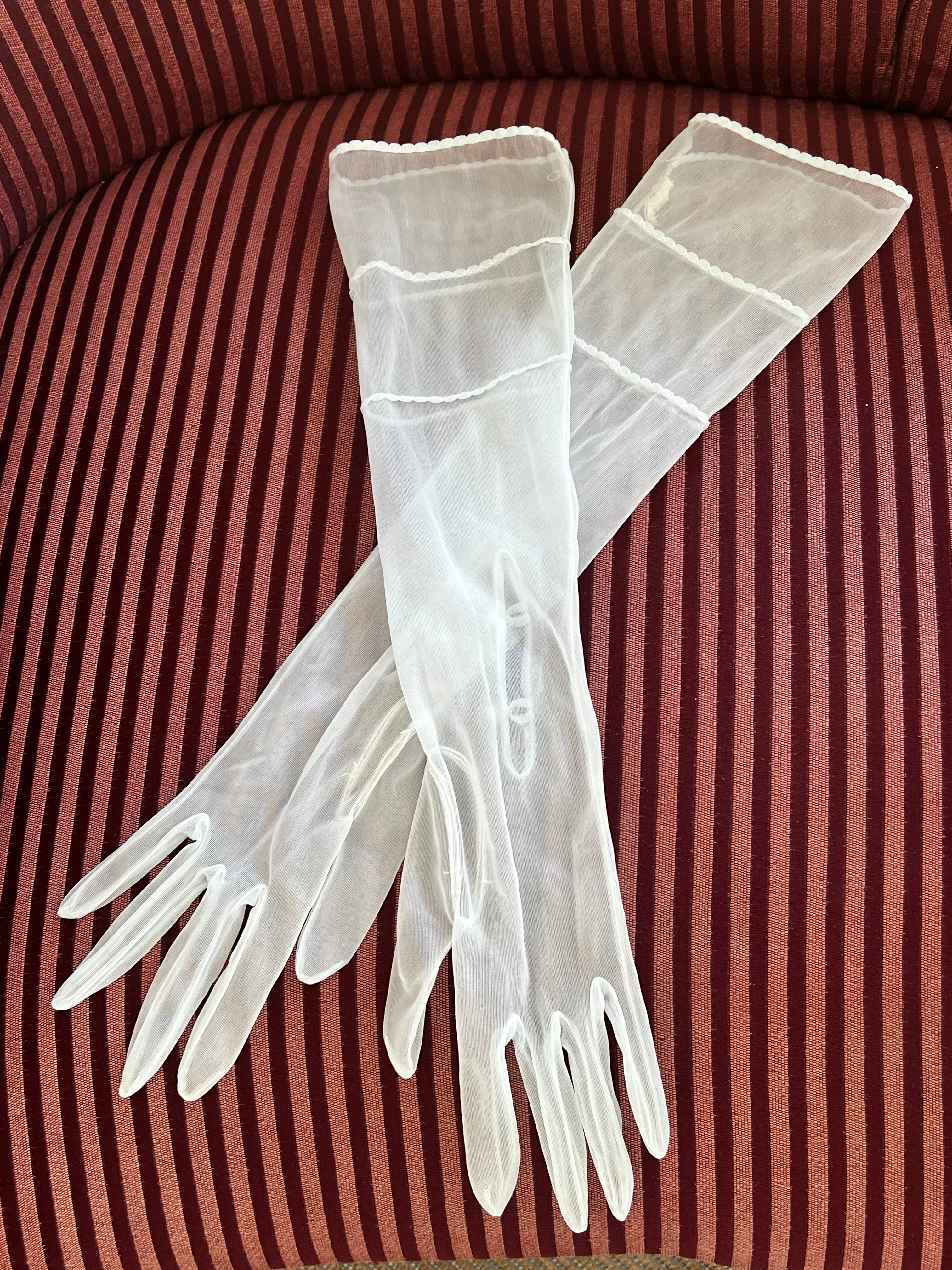 50s Pale Blue Sheer Elbow Gloves