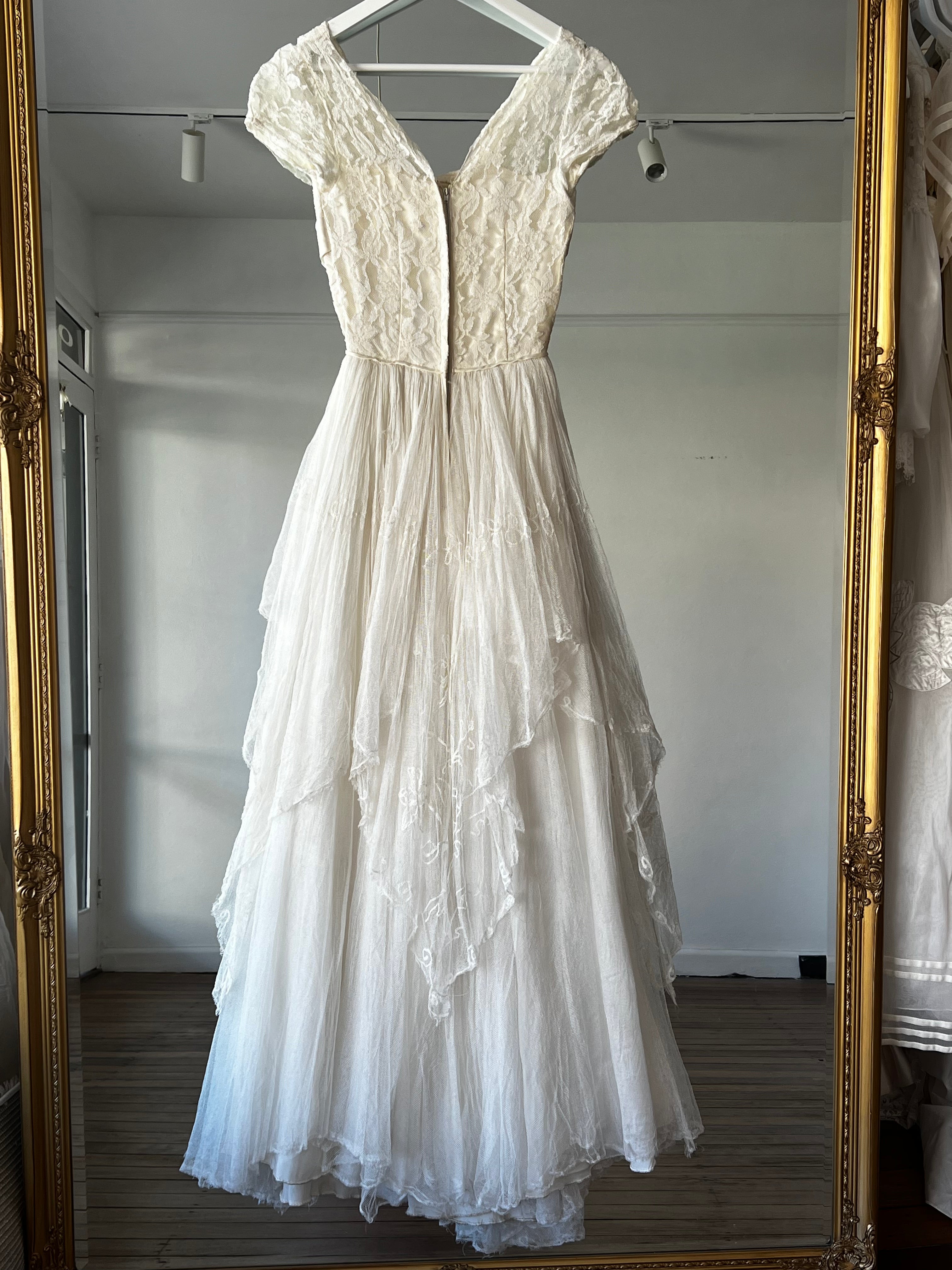 1941 Tambour Silk Tulle and Lace Dress