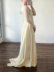 Dead-stock 90s Draped Silk Chiffon Beaded Empress Dress