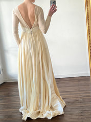 Dead-stock 90s Draped Silk Chiffon Beaded Empress Dress