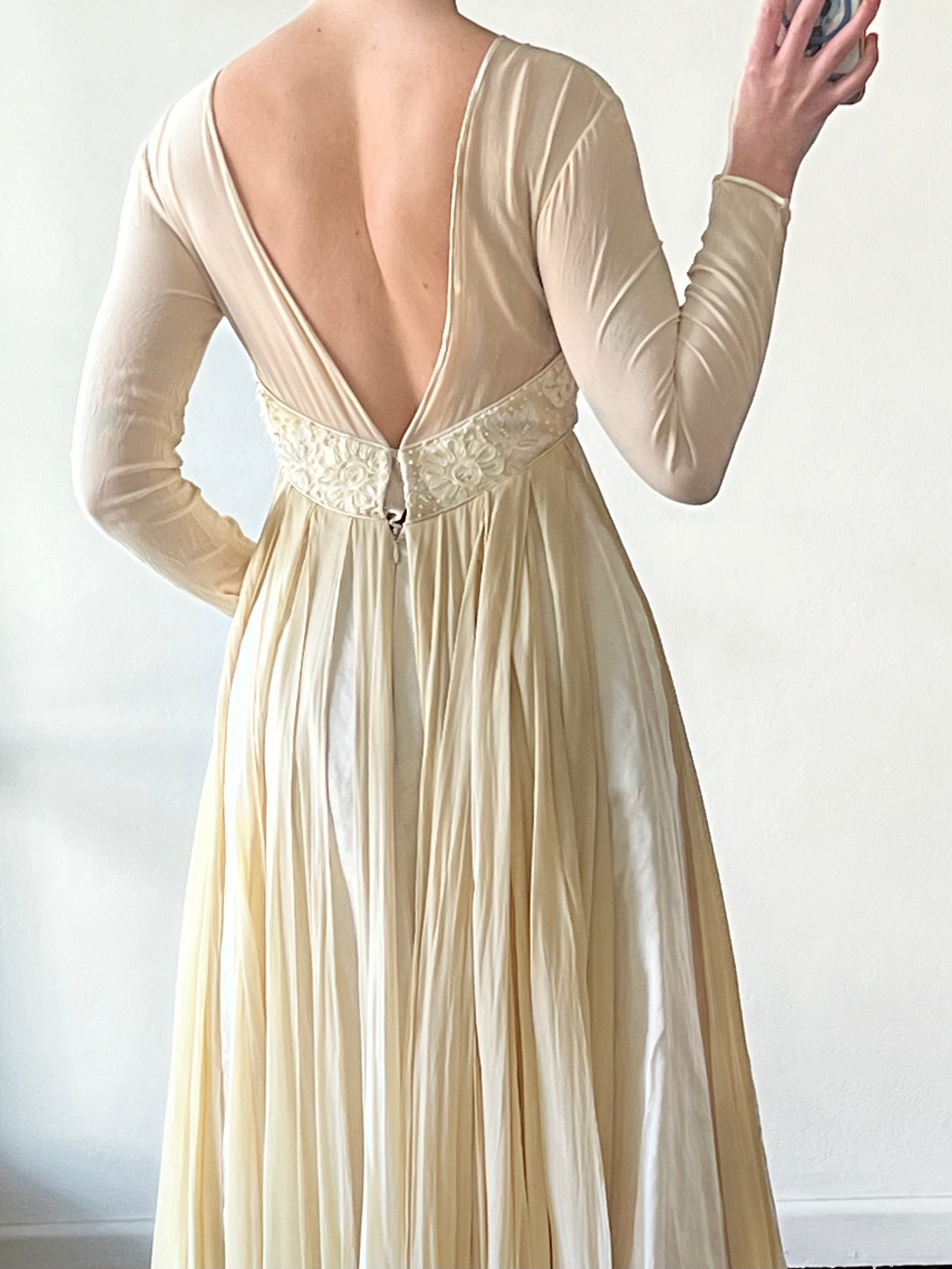 Dead-stock 90s Draped Silk Chiffon Beaded Empress Dress