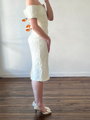 80s Lace Off-the-shoulder Bodycon Midi