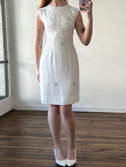60s Embroidered Cotton Sheath Mini