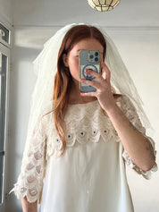 50s Elbow Length Pale Blue Scalloped Trim Veil