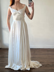 30s Liquid Silk Chantilly Lace Train Dress