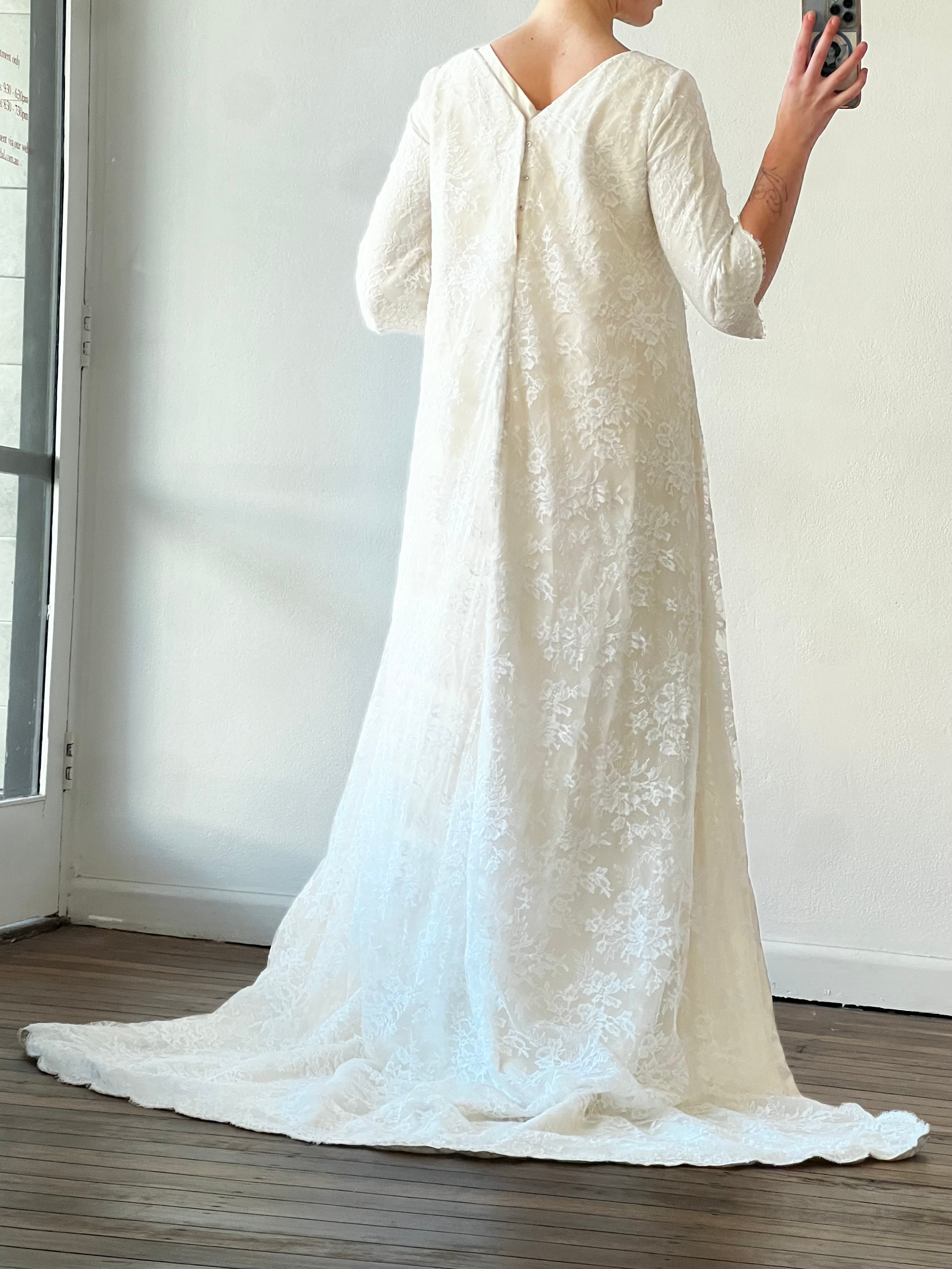 60s Silk Lace Detail Sheath Dress and Lace Scalloped Trim Overcoat