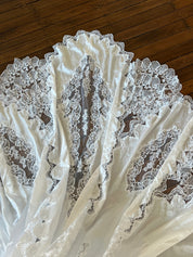 90s Backless Beaded Lace Column with Detachable Train