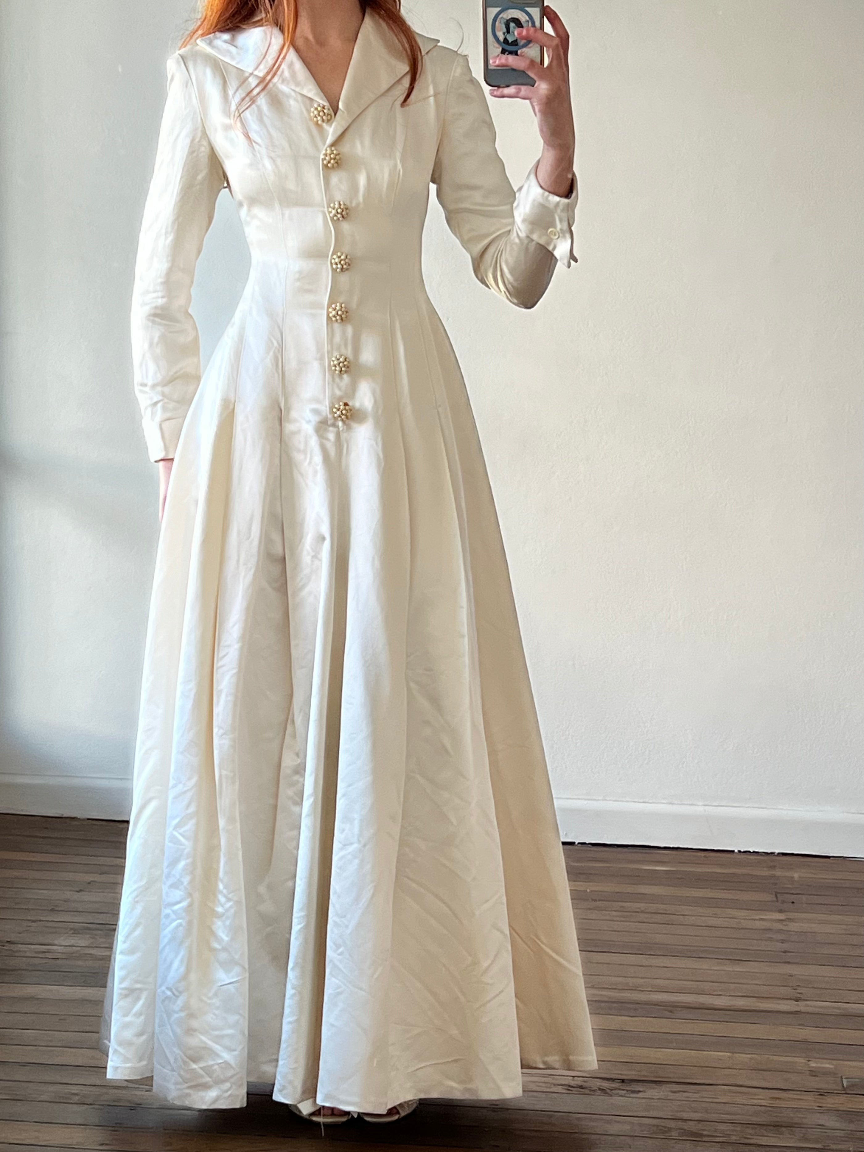 90s Duchess Silk Satin Button-up Dress