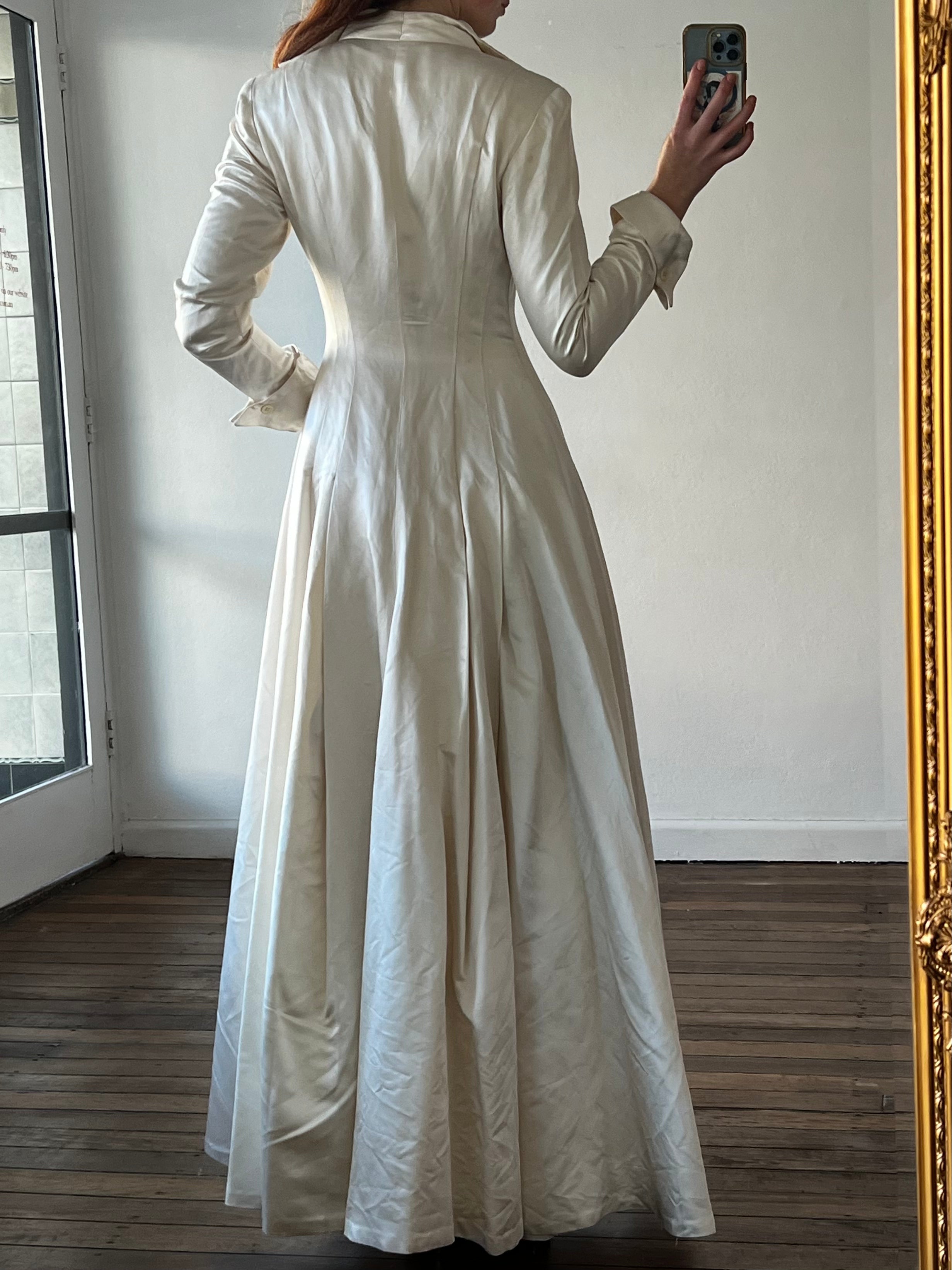 90s Duchess Silk Satin Button-up Dress