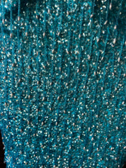 60s Hand Beaded Azure Silk Sheath Dress