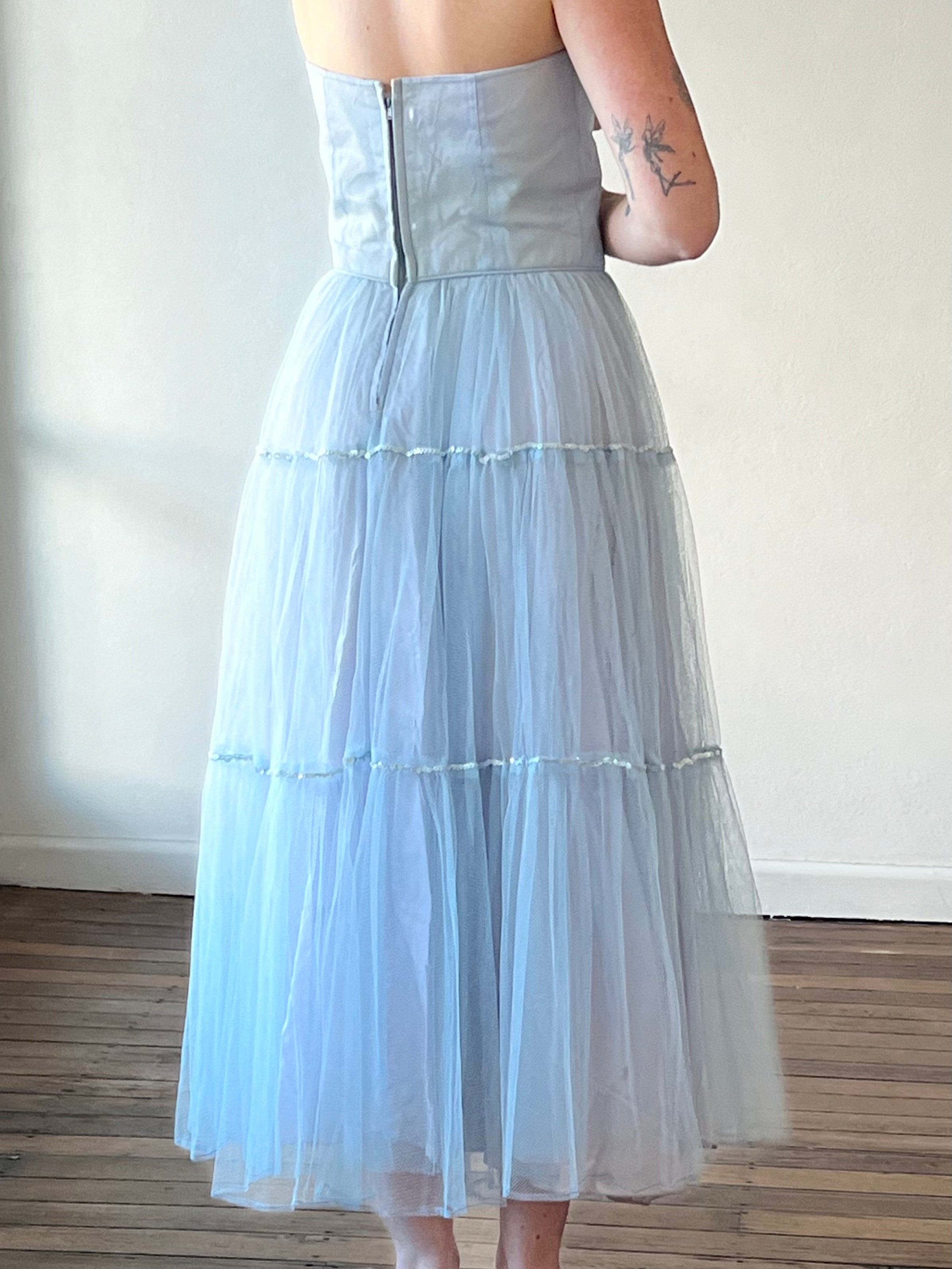 50s Periwinkle Strapless Tulle Ballerina Dress