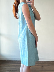 60s Silver Lamé Sky Blue Alençon Lace Shift Mini