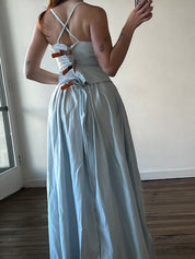 90s Baby Blue Corset, Skirt, Neck Scarf and Bag Set