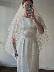 90s Silver Embroidery Fingertip Veil with Blusher