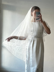 90s Silver Embroidery Fingertip Veil with Blusher