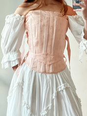 40s Peach Embroidered Cotton Lace-up Corset