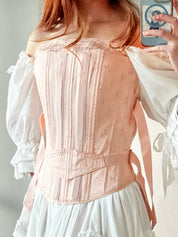 40s Peach Embroidered Cotton Lace-up Corset