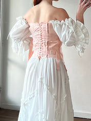 40s Peach Embroidered Cotton Lace-up Corset