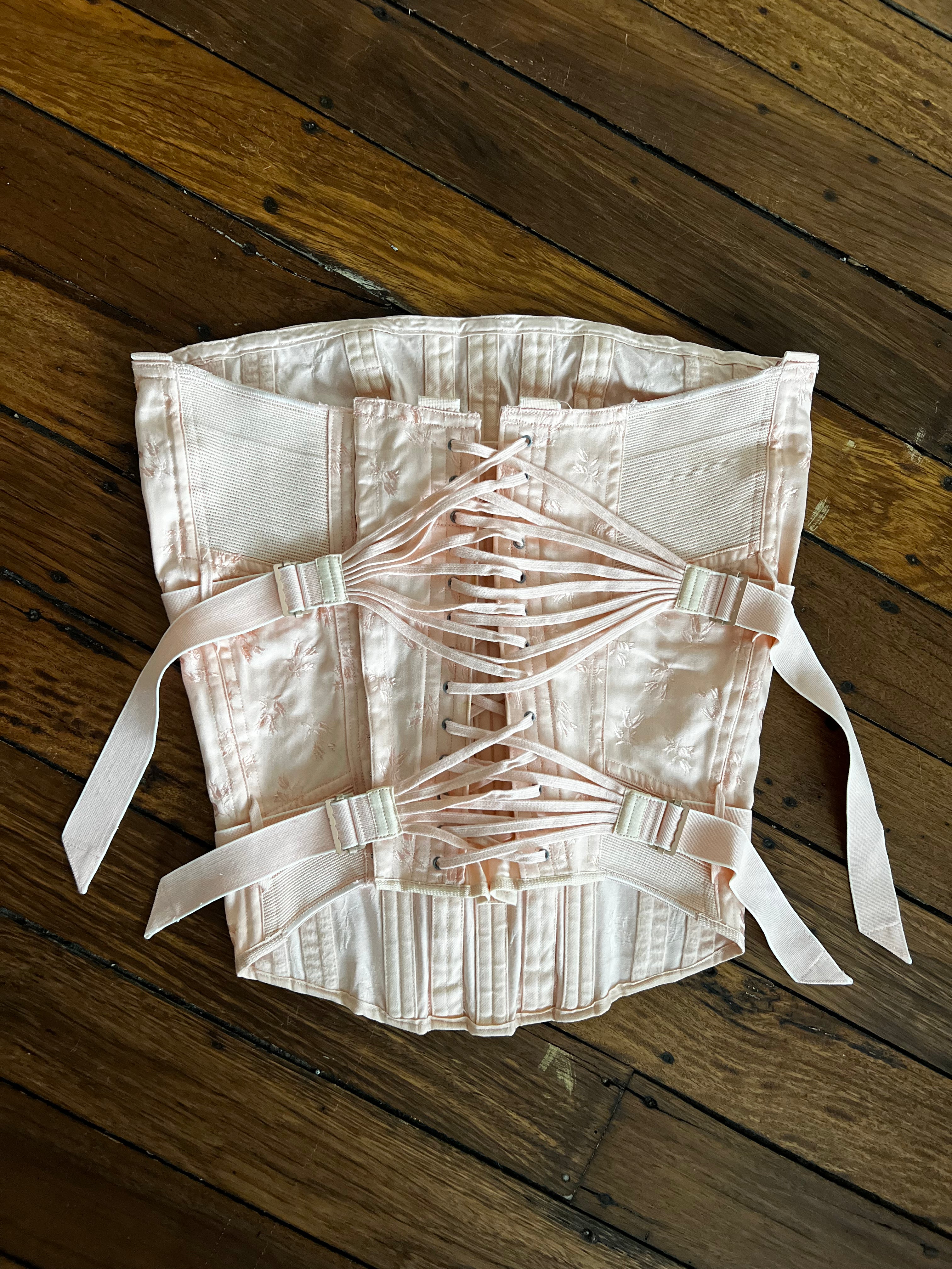 40s Peach Embroidered Cotton Lace-up Corset