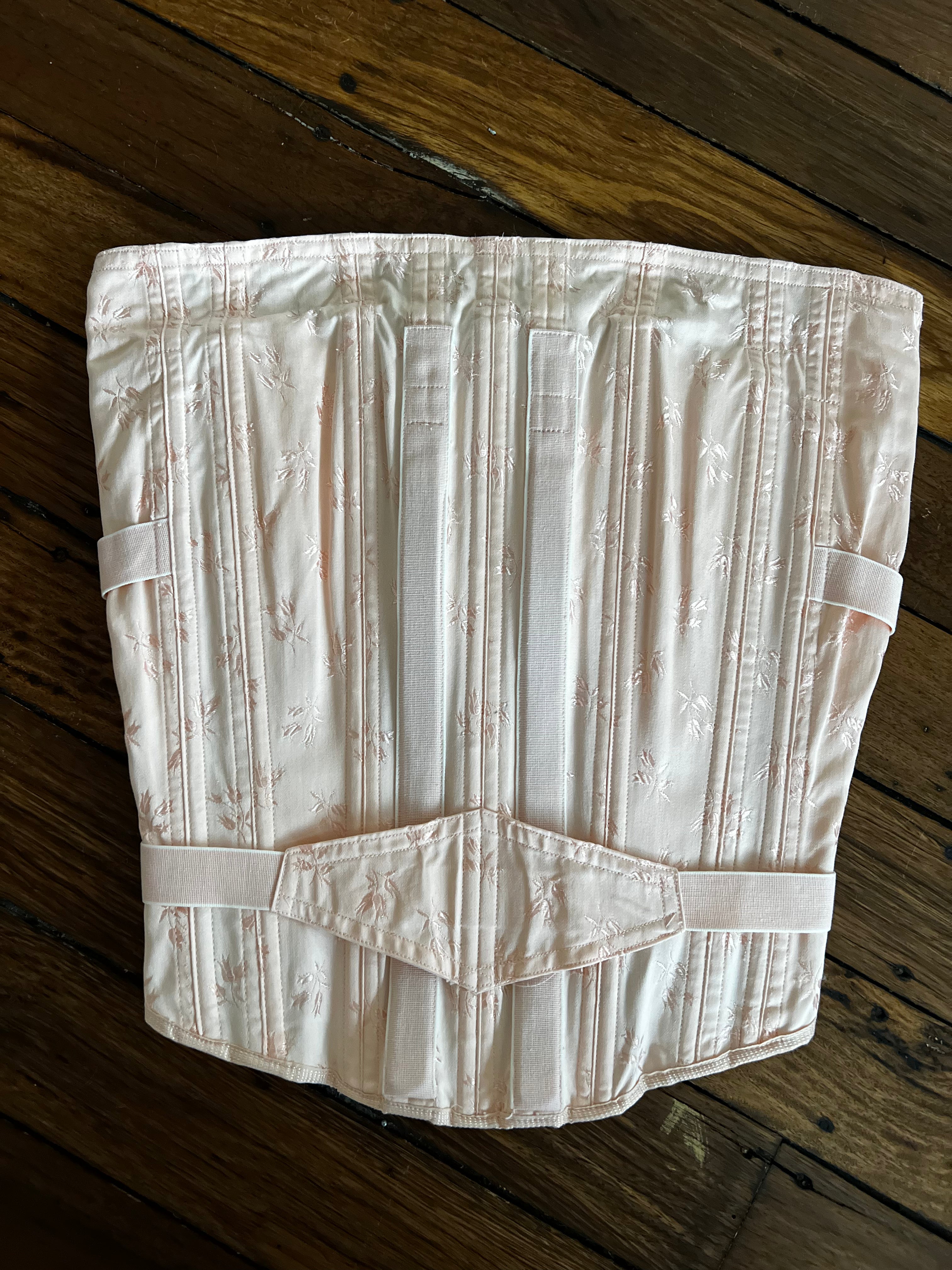 40s Peach Embroidered Cotton Lace-up Corset