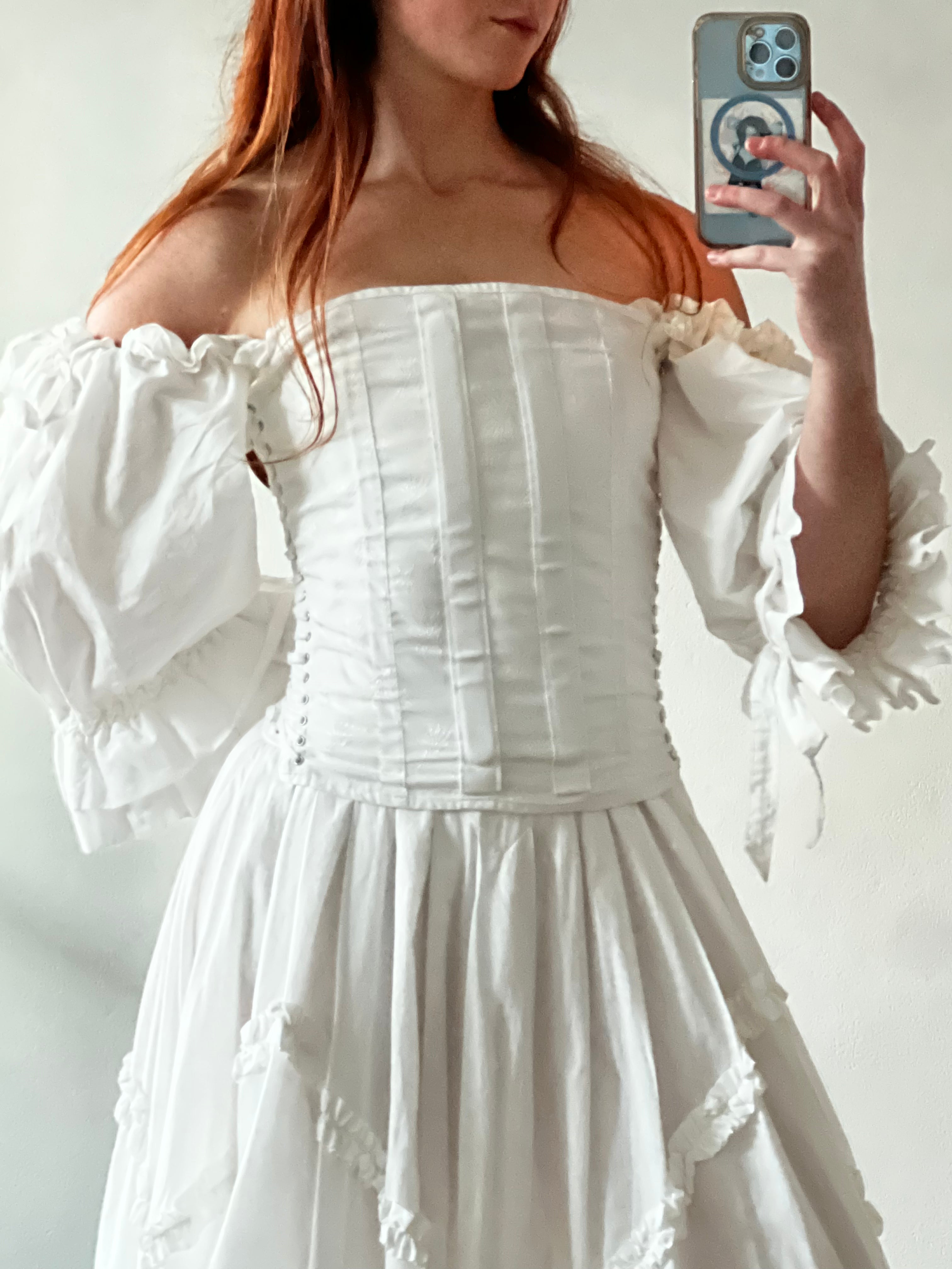 40s Embroidered Cotton Lace-up Corset