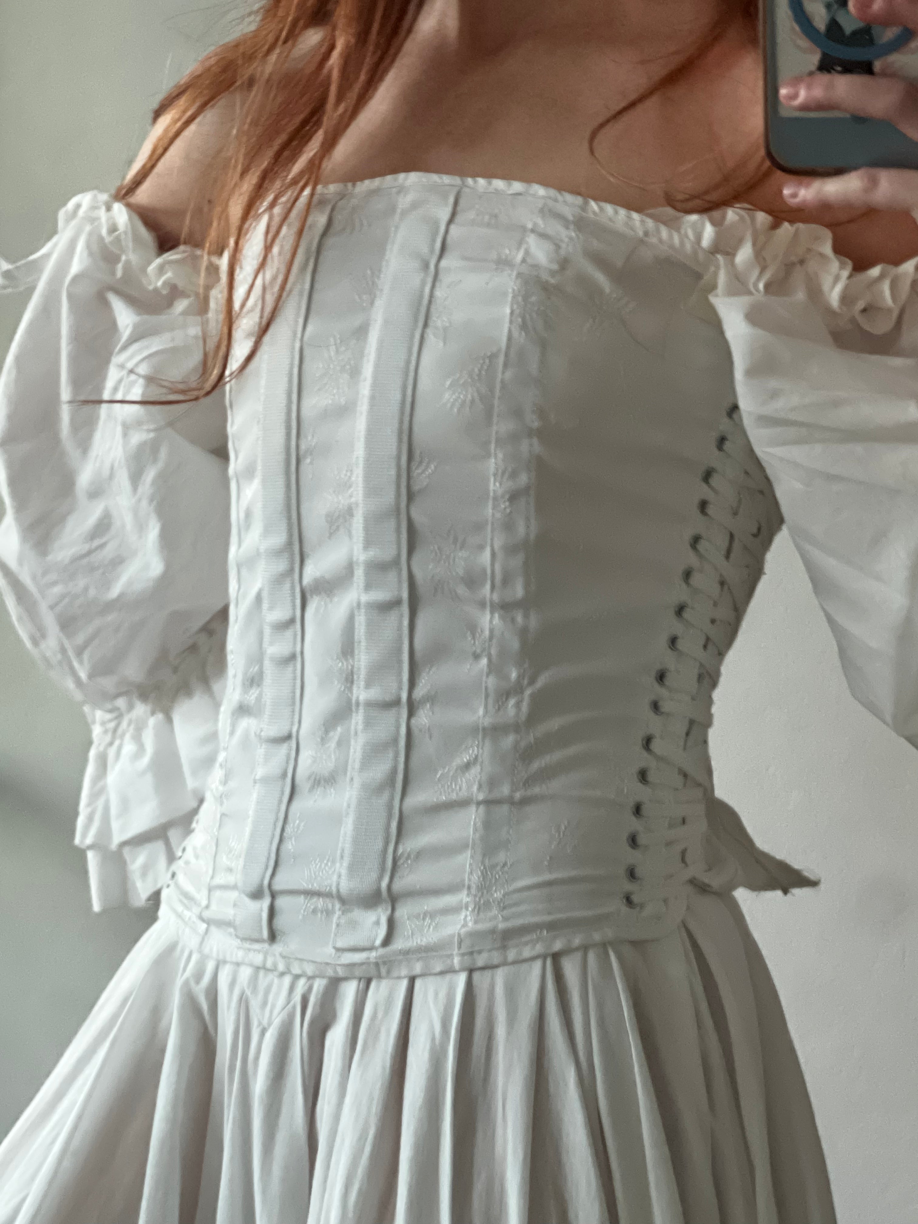 40s Embroidered Cotton Lace-up Corset