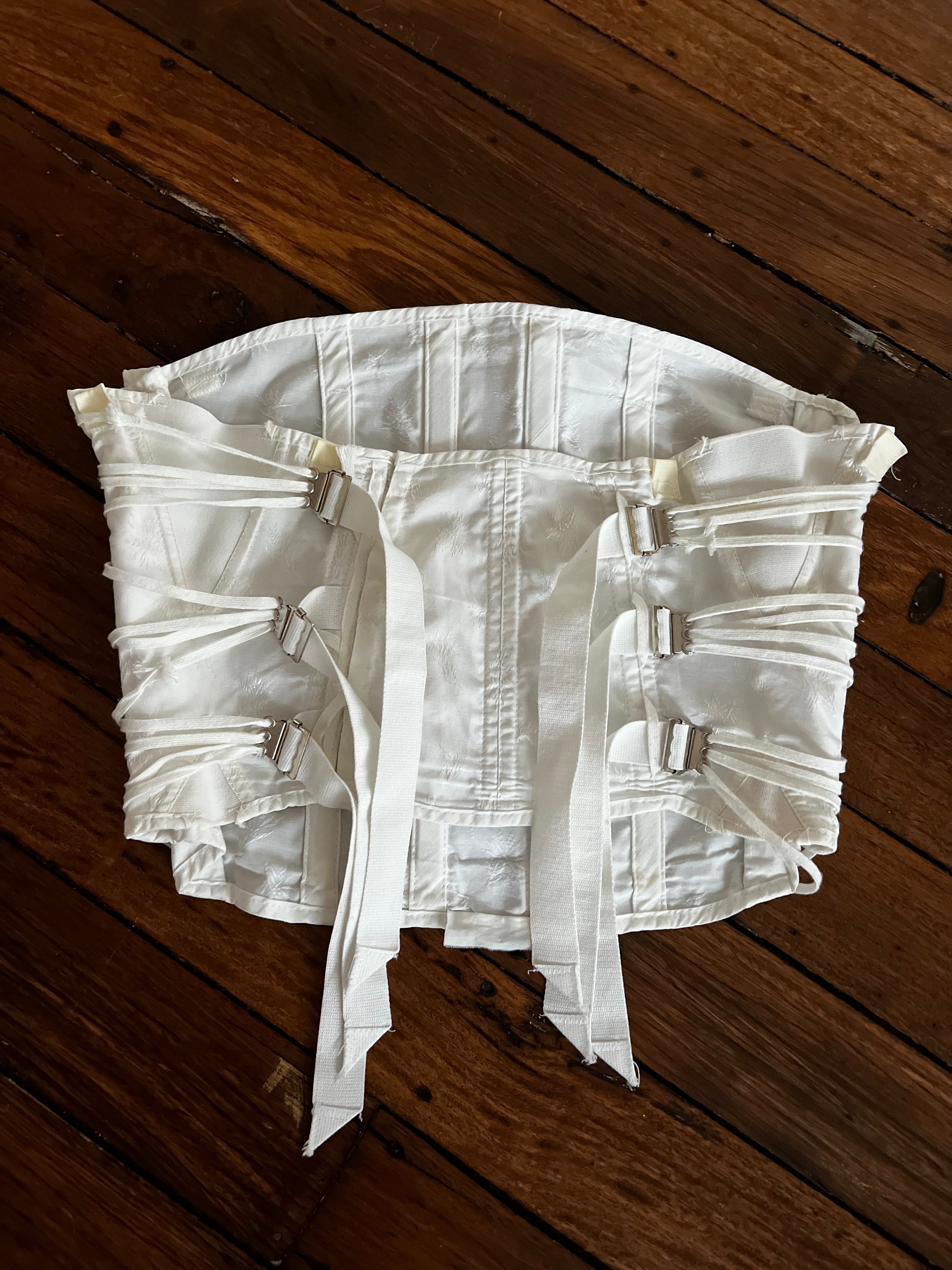 40s Embroidered Cotton Lace-up Corset
