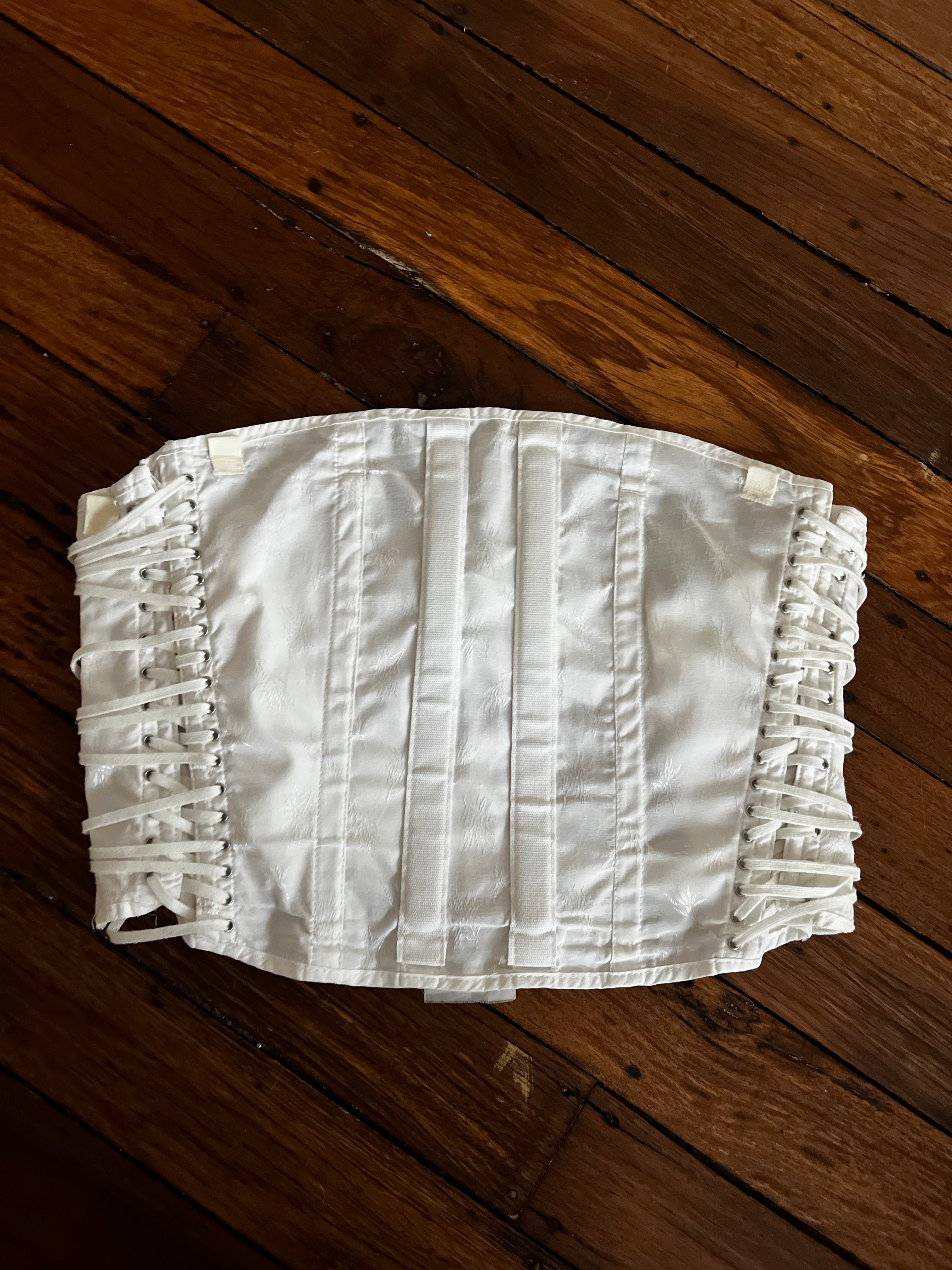 40s Embroidered Cotton Lace-up Corset