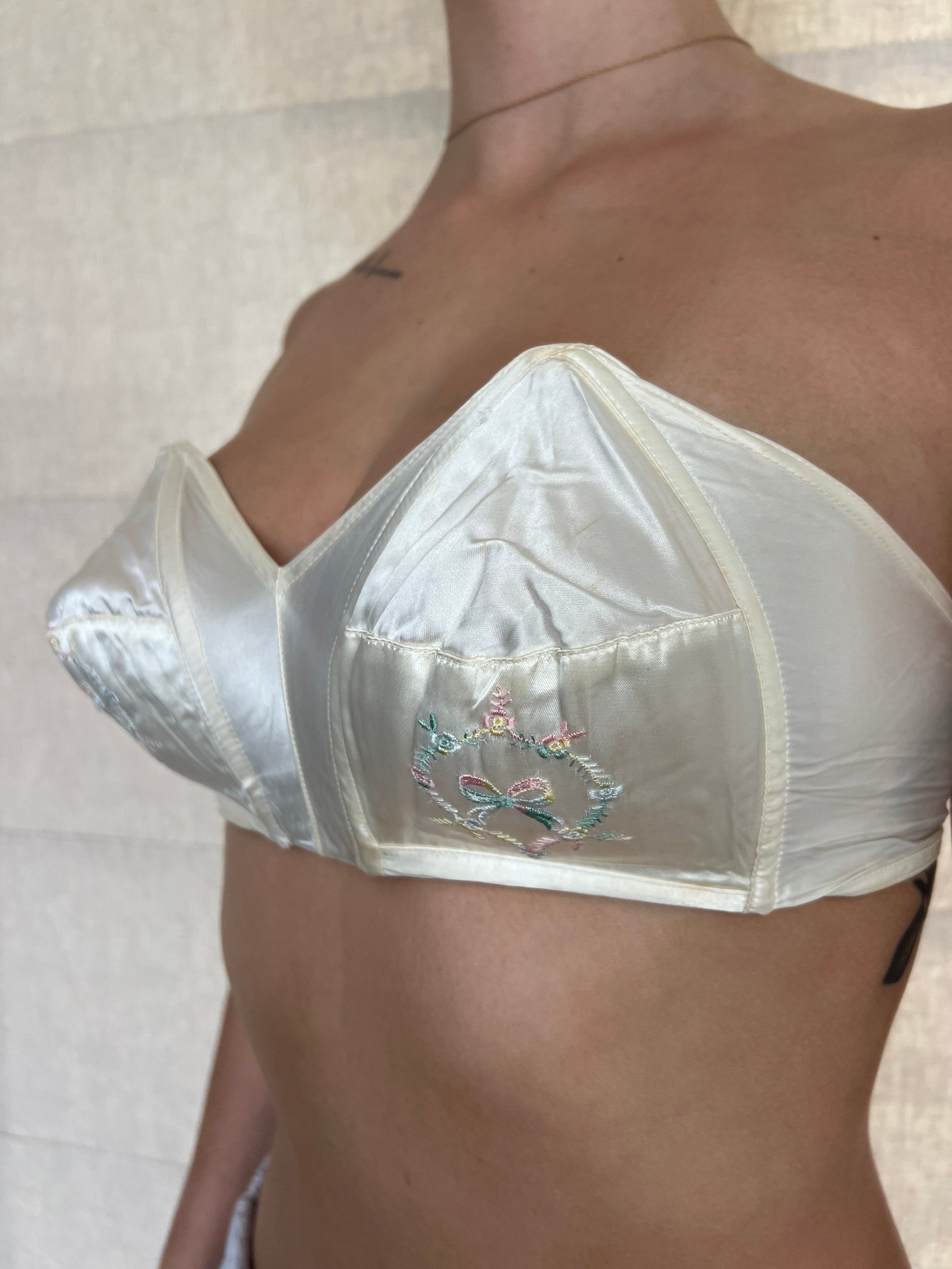 1940s Embroidered Silk Bra