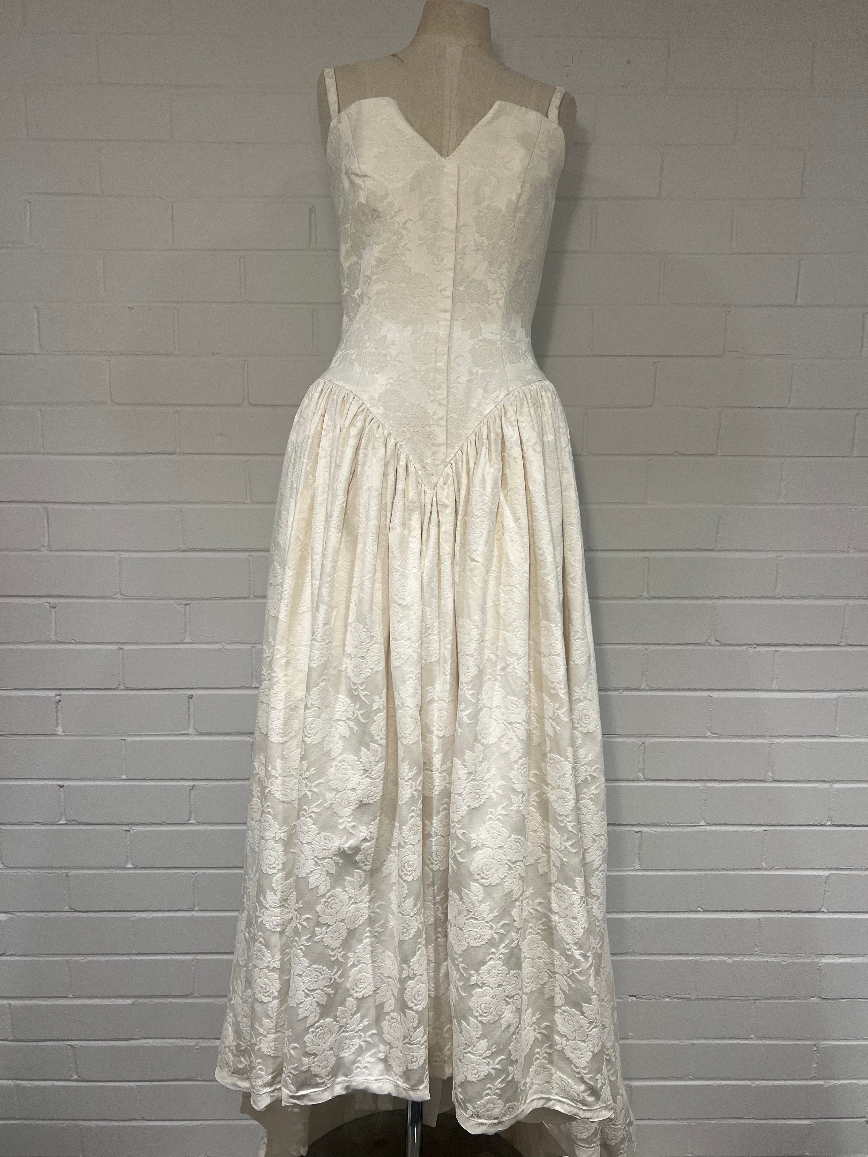 1970s Embossed Satin Basque Waist Dress