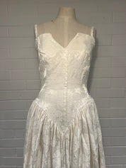 1970s Embossed Satin Basque Waist Dress