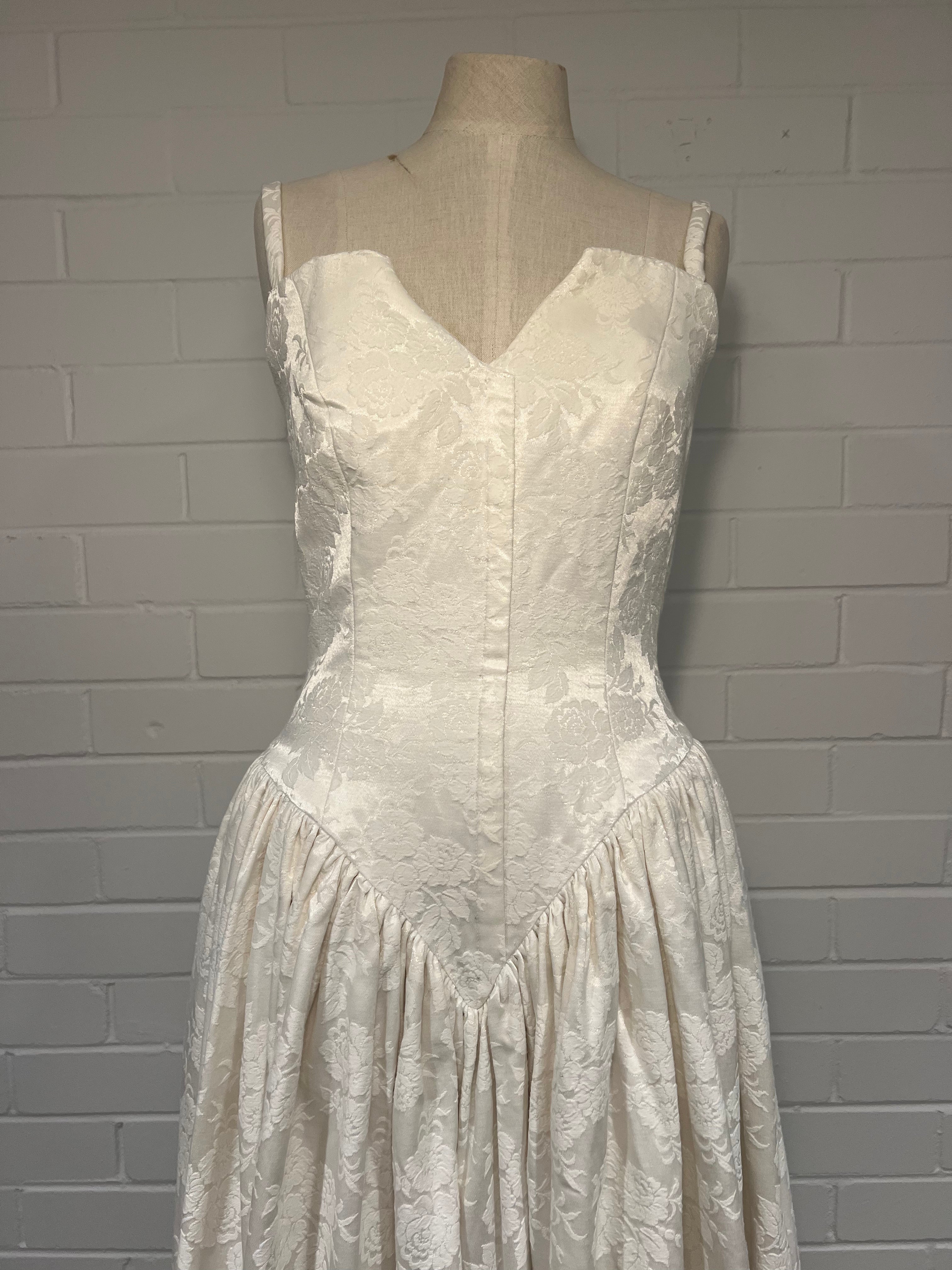 1970s Embossed Satin Basque Waist Dress