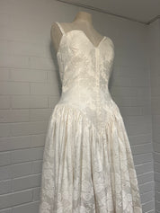 1970s Embossed Satin Basque Waist Dress