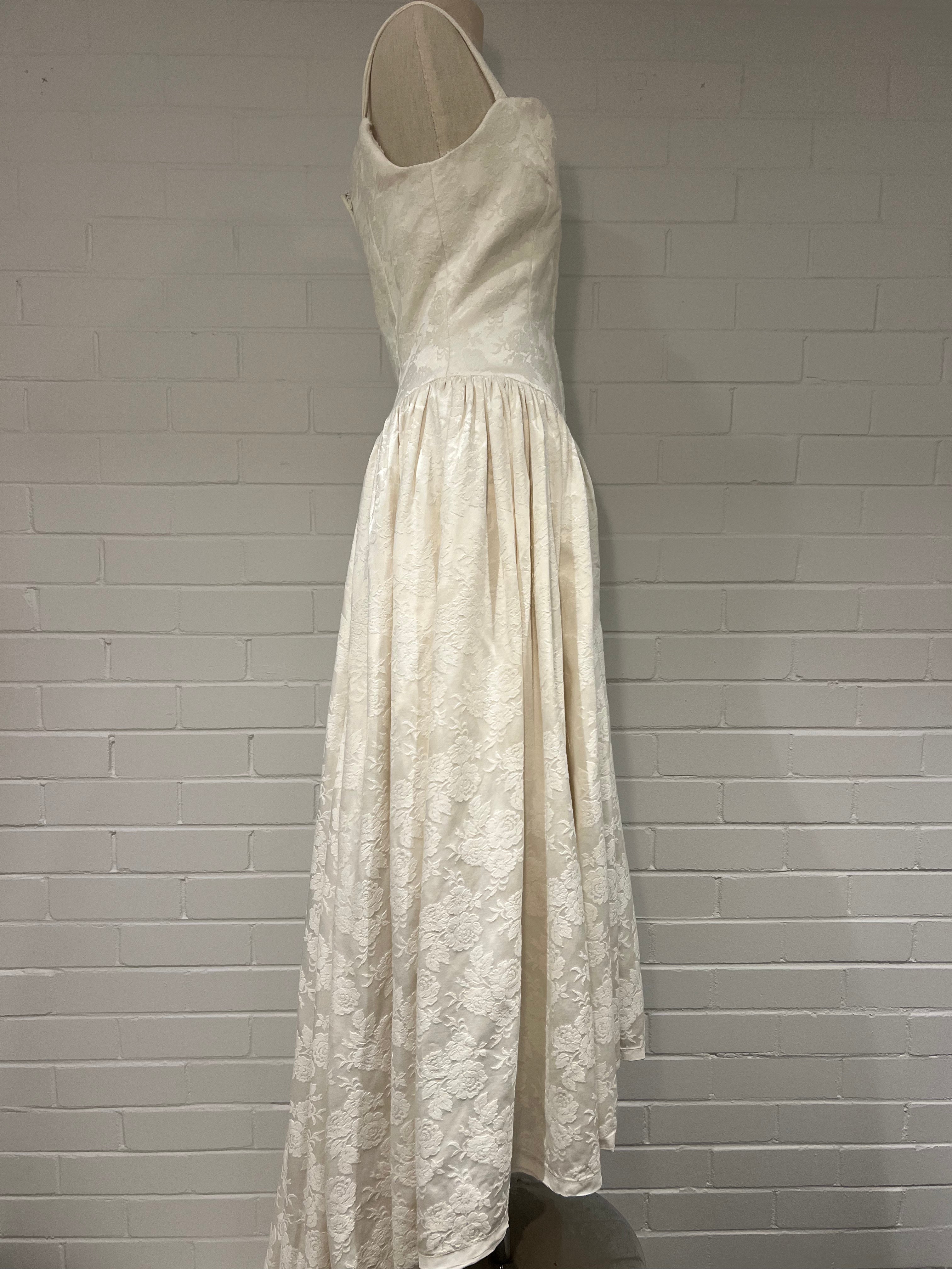 1970s Embossed Satin Basque Waist Dress