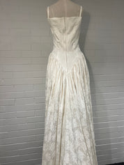 1970s Embossed Satin Basque Waist Dress