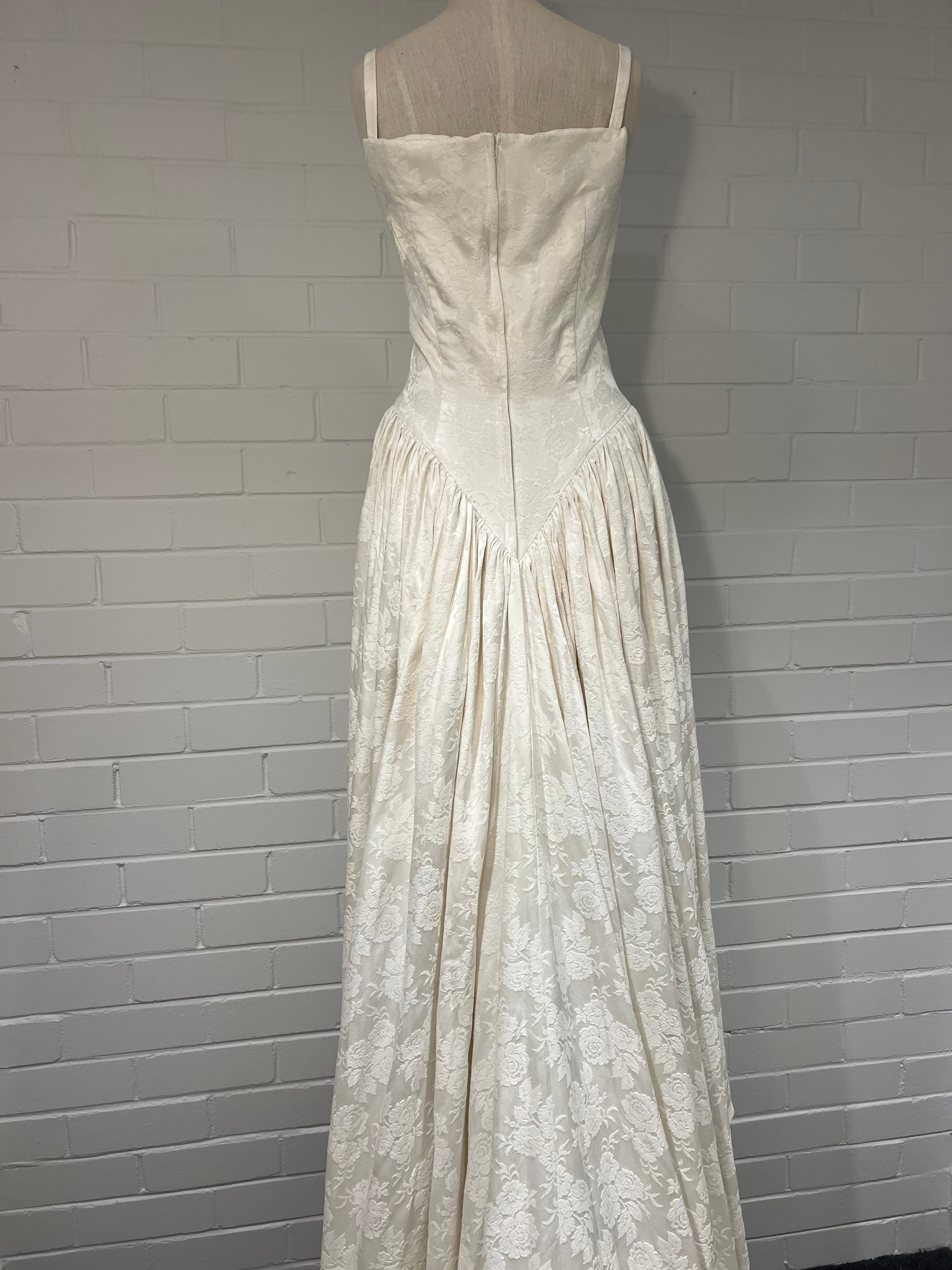 1970s Embossed Satin Basque Waist Dress