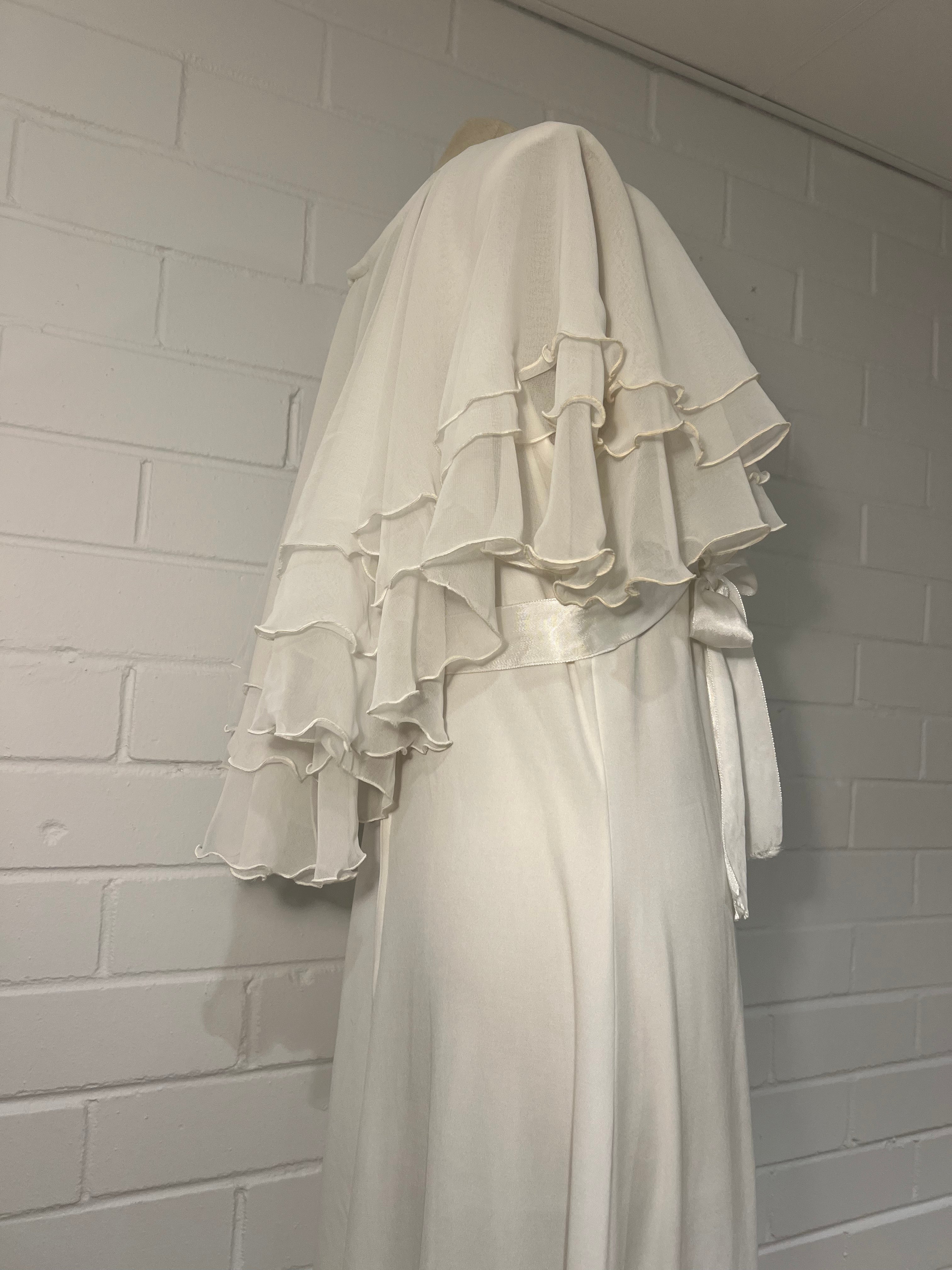 1970s Tiered Butterfly Sleeve Dress