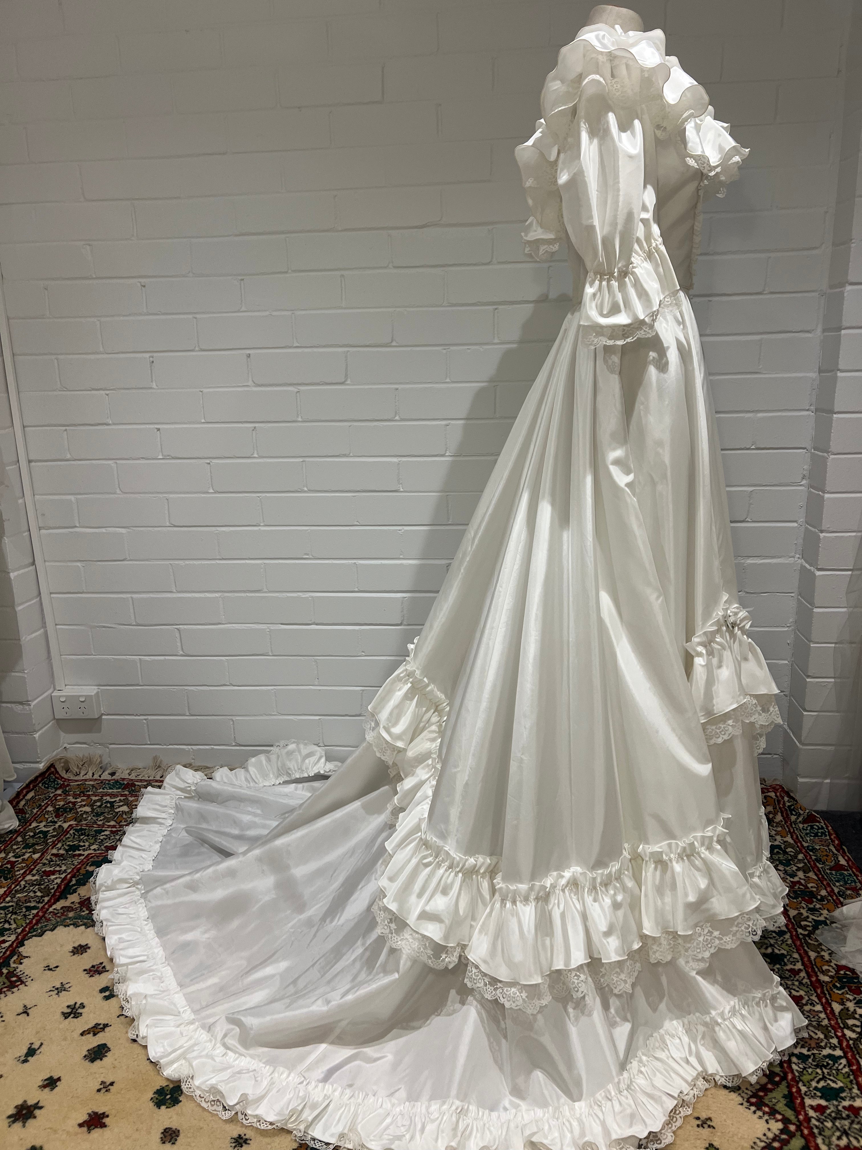 1980s Lace and Ruffle Detail Ballgown