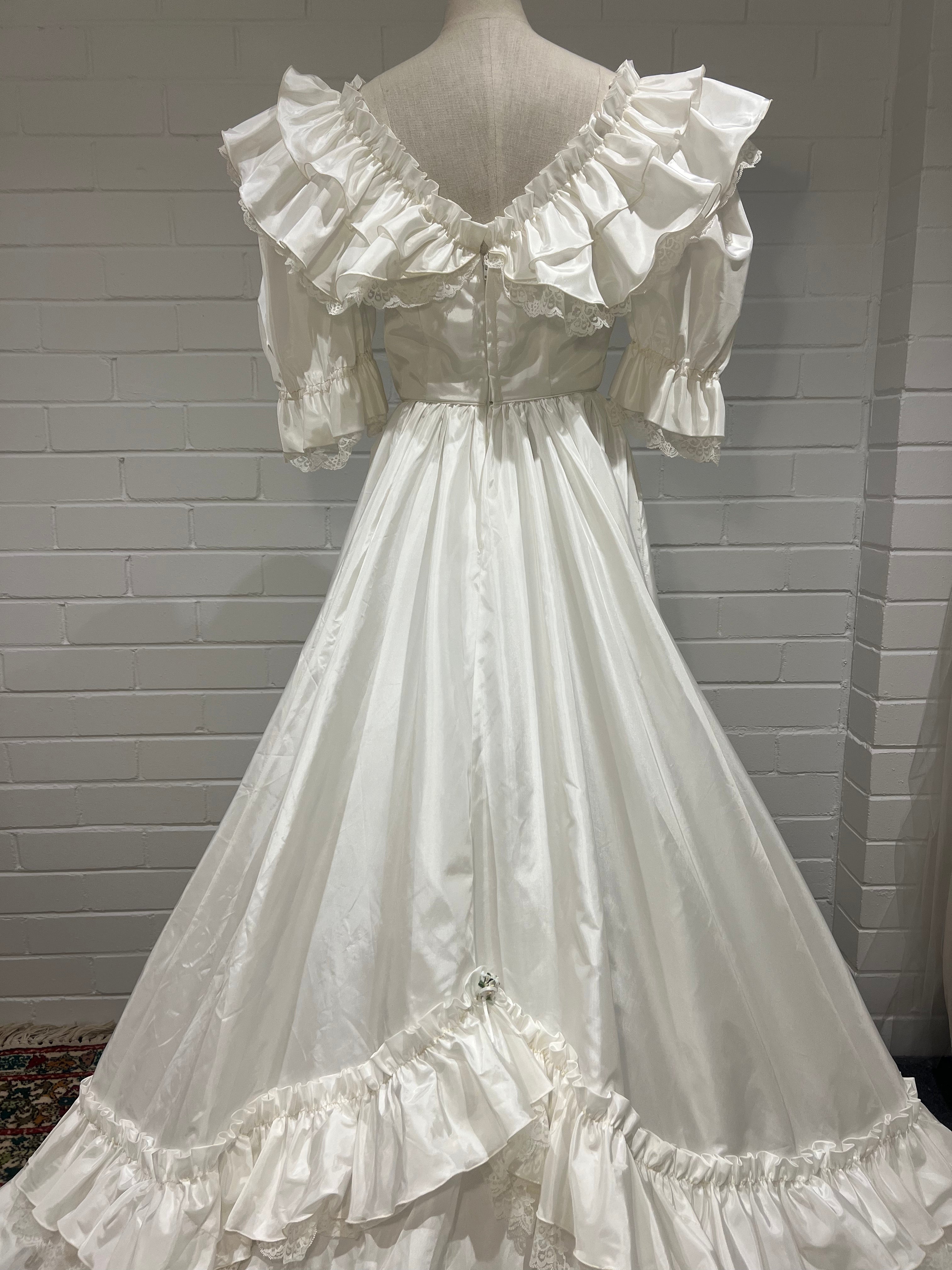 1980s Lace and Ruffle Detail Ballgown