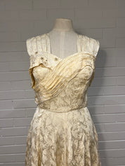 1920s Embossed Silk Pleat and Bead Detail Dress
