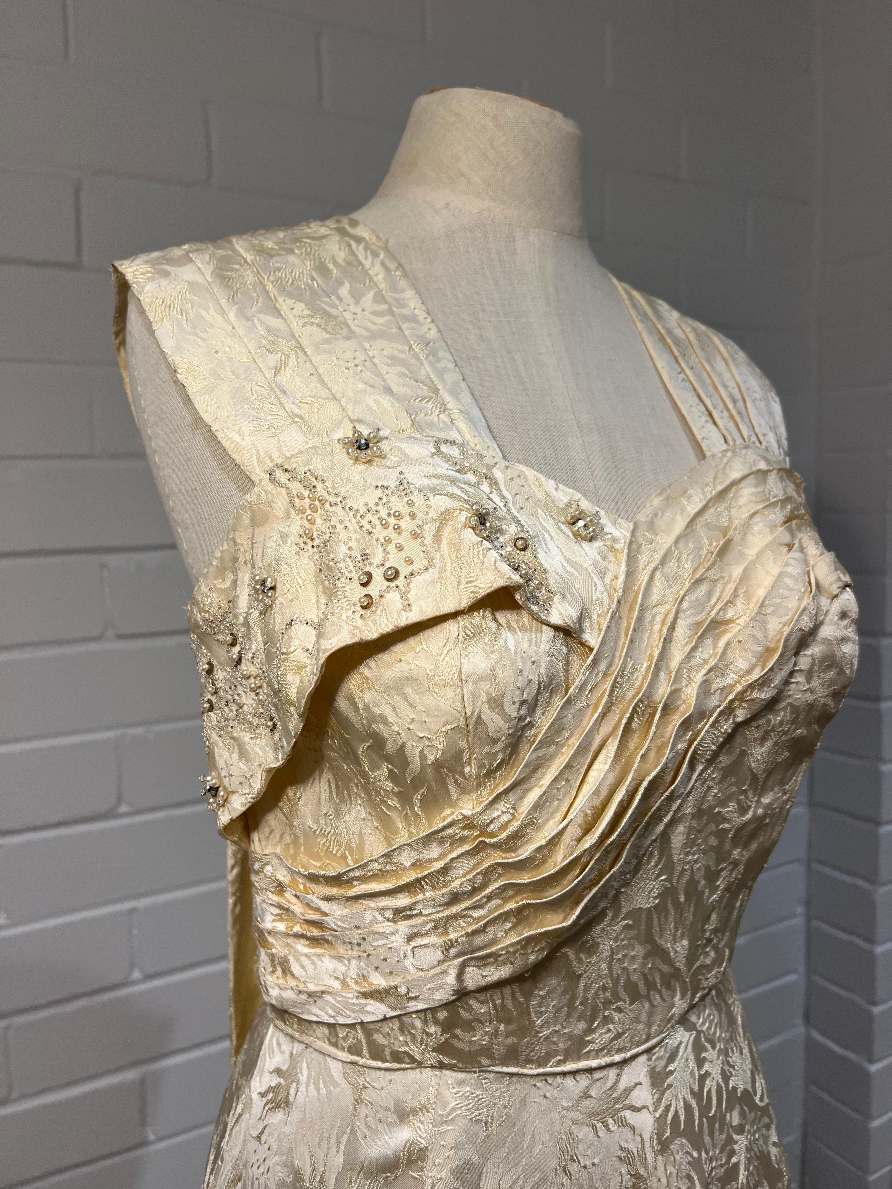 1920s Embossed Silk Pleat and Bead Detail Dress