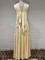 1920s Embossed Silk Pleat and Bead Detail Dress
