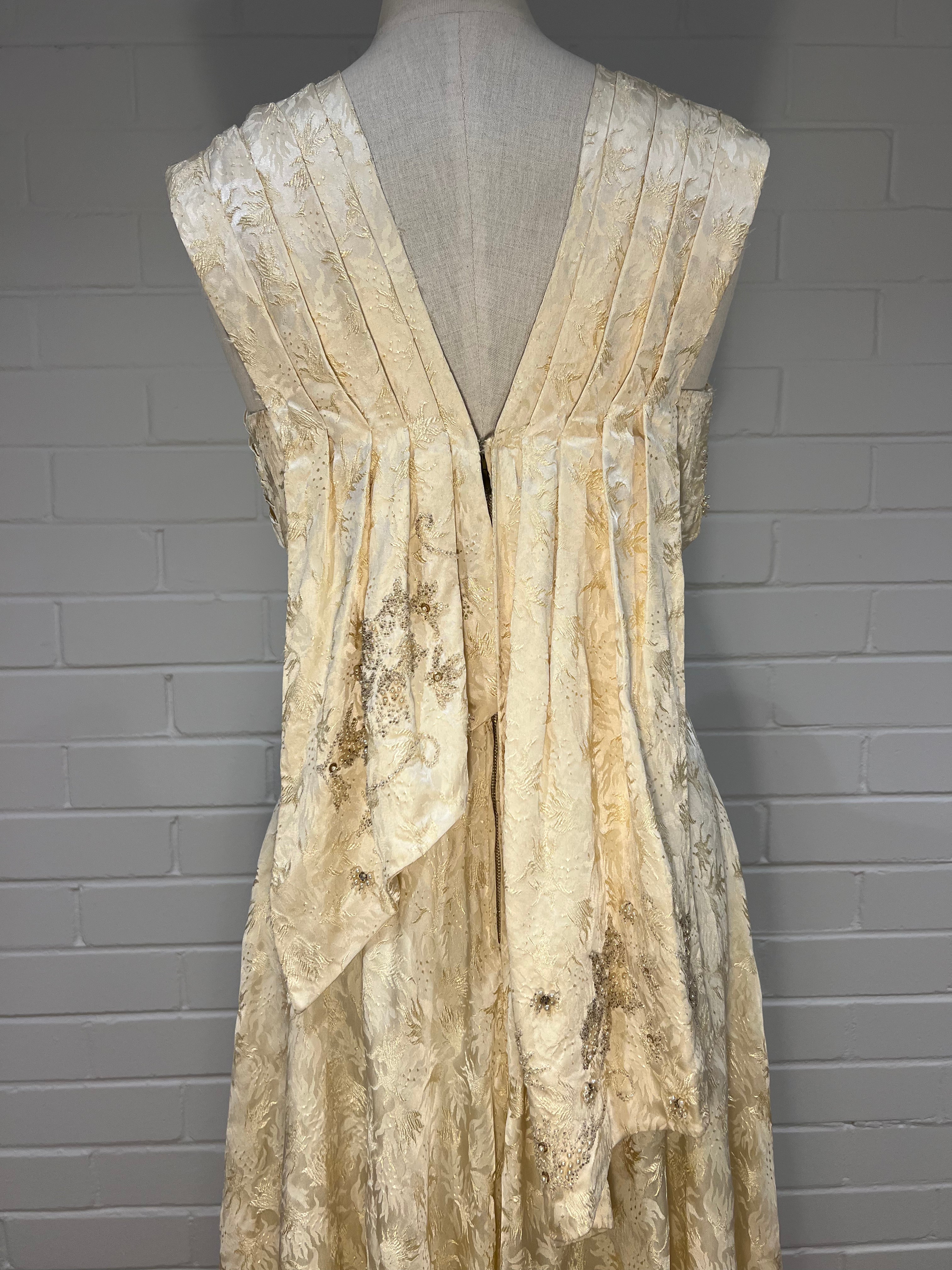 1920s Embossed Silk Pleat and Bead Detail Dress