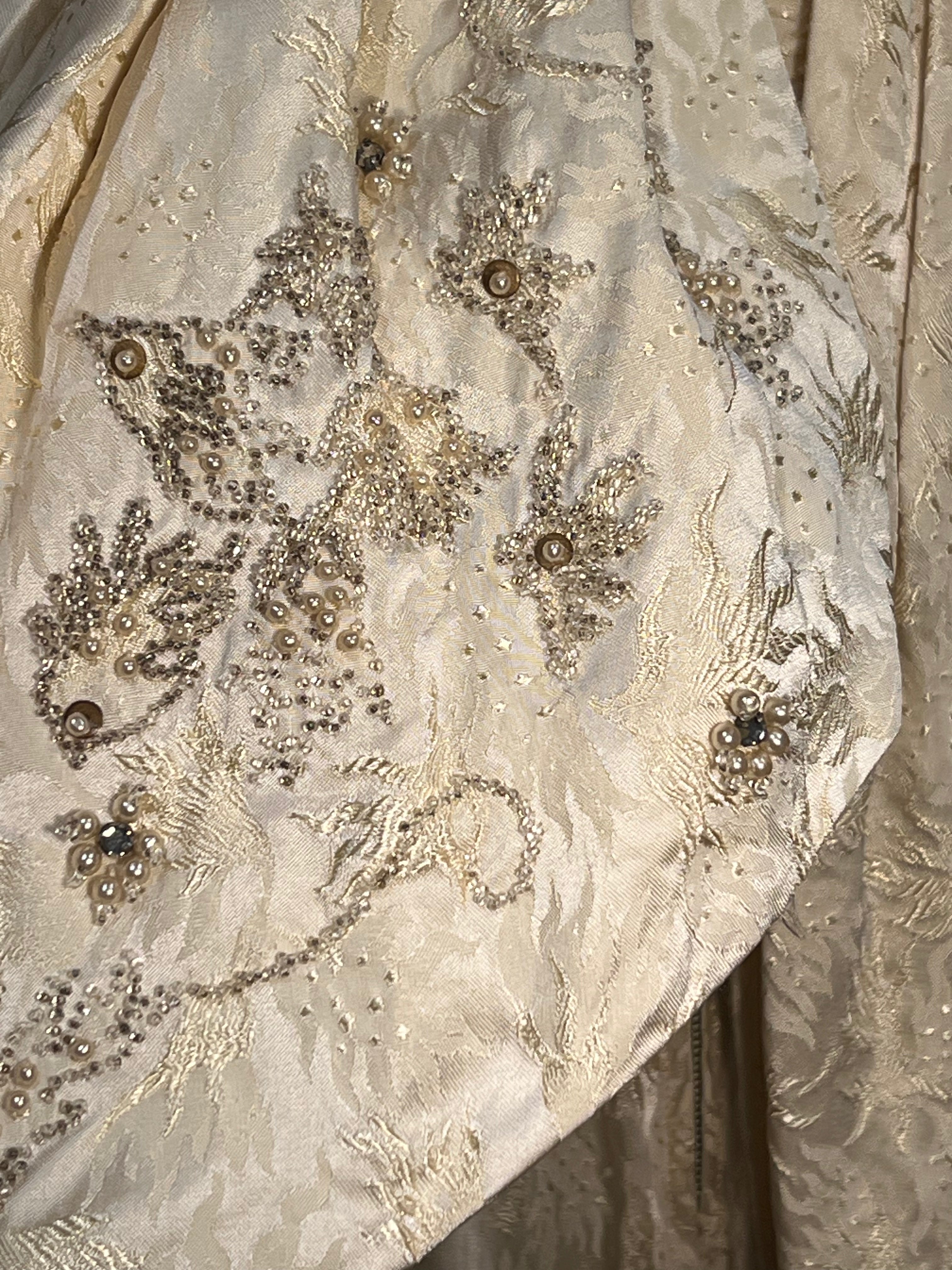 1920s Embossed Silk Pleat and Bead Detail Dress