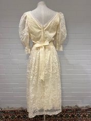 1970s Cream Lace Puff Sleeve Dress