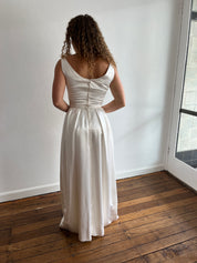 50s Champagne Silk-satin Boat Neckline A-line Dress