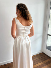 50s Champagne Silk-satin Boat Neckline A-line Dress