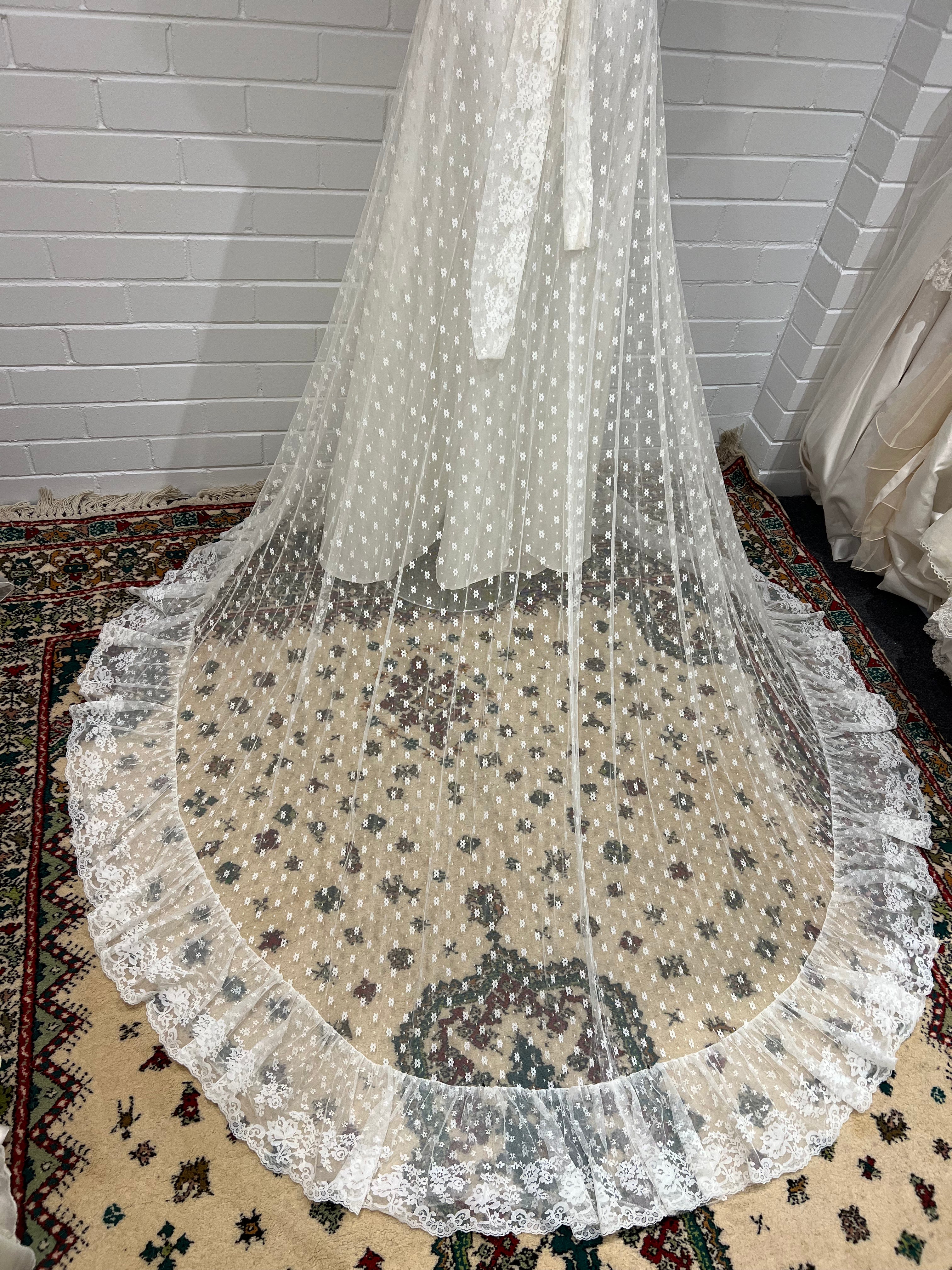 70s Lace Jewel Neckline Dress